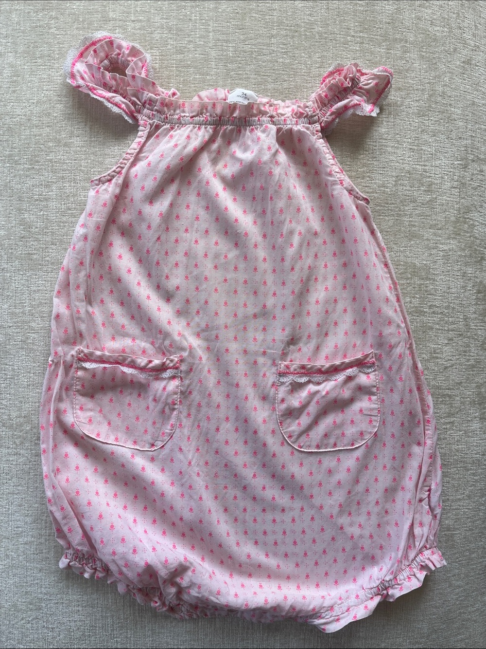 Girls' Pink Printed Cotton Casual Romper Dress